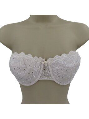 Gilligan & Omalley 36B Bra White Eyelet Lace Scallop Trim Strapless Underwire